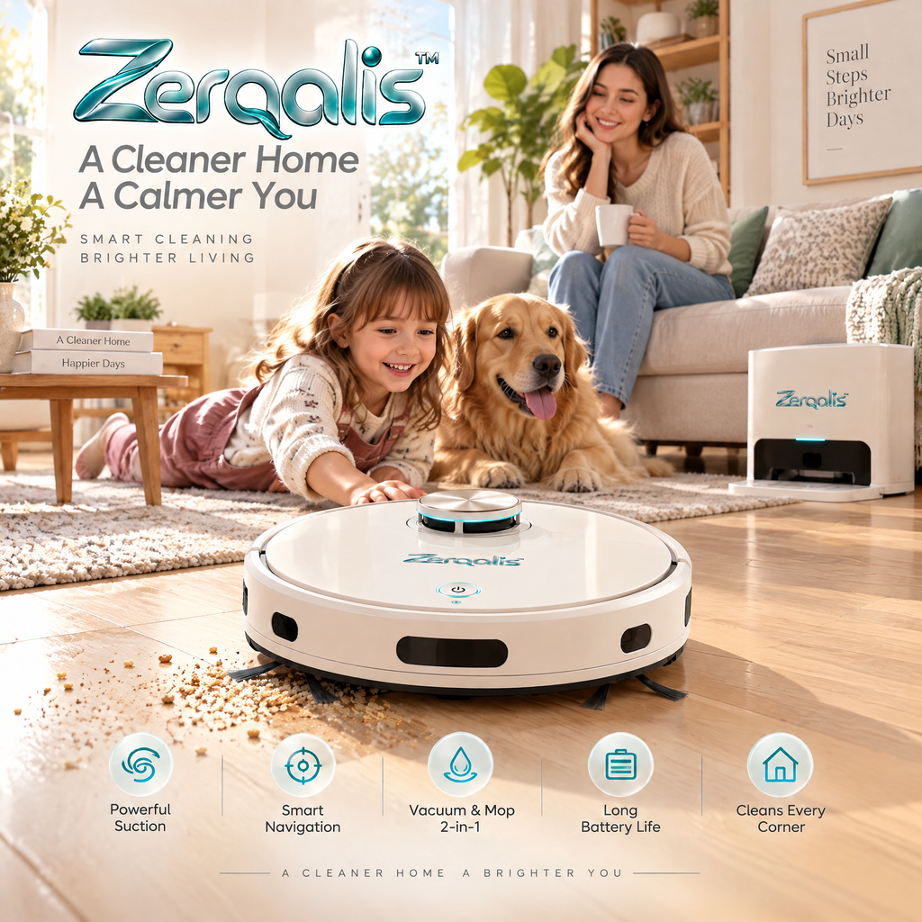 Zerqalis™ Smart Robot Vacuum & Mop with Docking Station — home styling