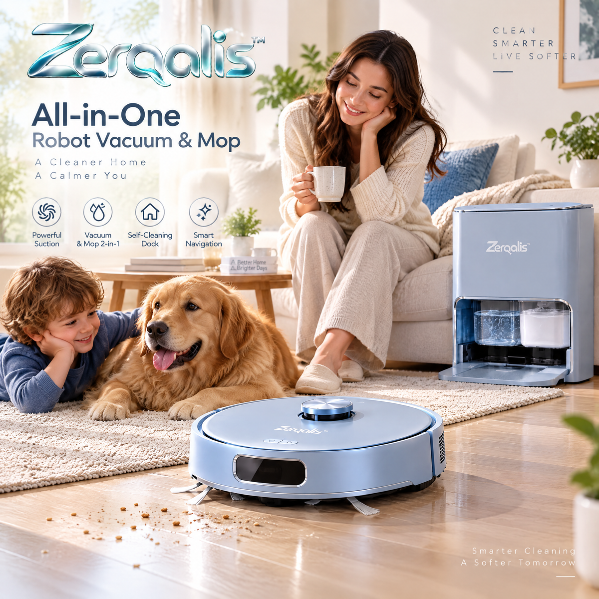 Zerqalis™ All-in-One Robot Vacuum and Mop with Self-Cleaning Dock — home styling