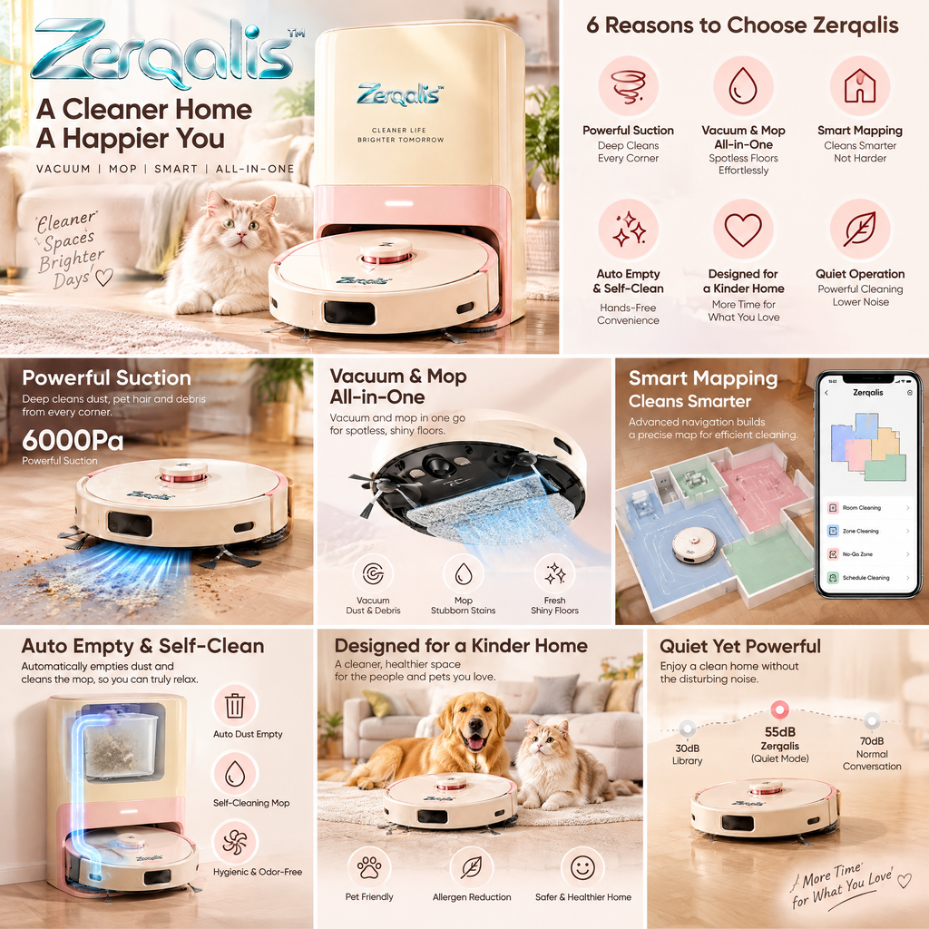 Zerqalis™ Premium Auto-Empty & Self-Cleaning Robot Vacuum — cleaning features