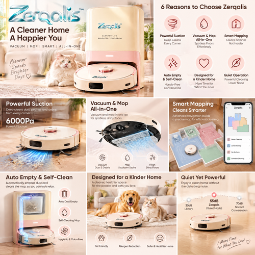 Zerqalis™ Premium Auto-Empty & Self-Cleaning Robot Vacuum — cleaning features