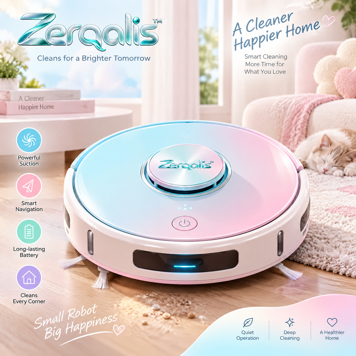 Zerqalis™ Pastel Duo Smart Robot Vacuum — main design