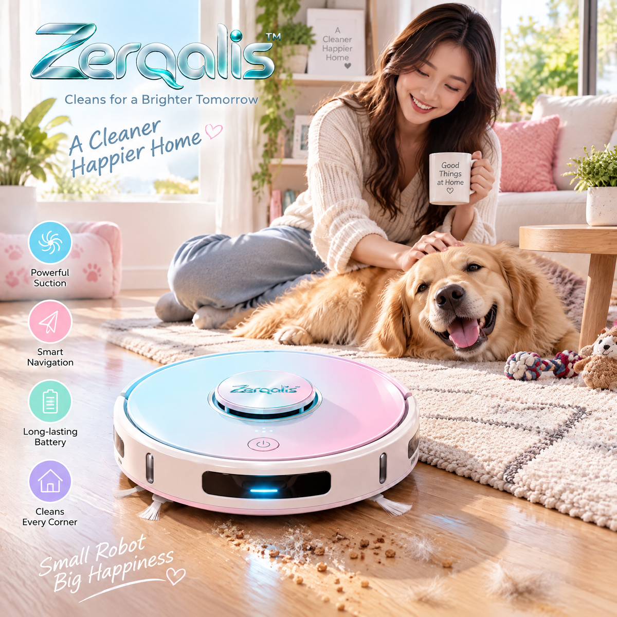 Zerqalis™ Pastel Duo Smart Robot Vacuum — home styling