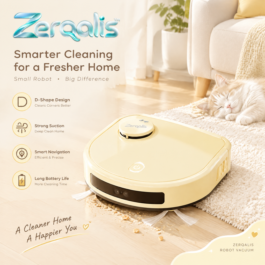 Zerqalis™ D-Shape Corner-Cleaning Robot Vacuum — main design