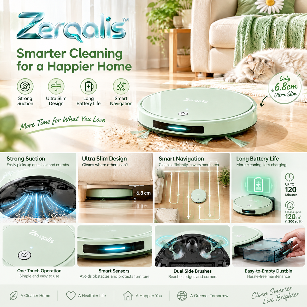 Zerqalis™ 6.8 cm Ultra-Slim Robot Vacuum — product details