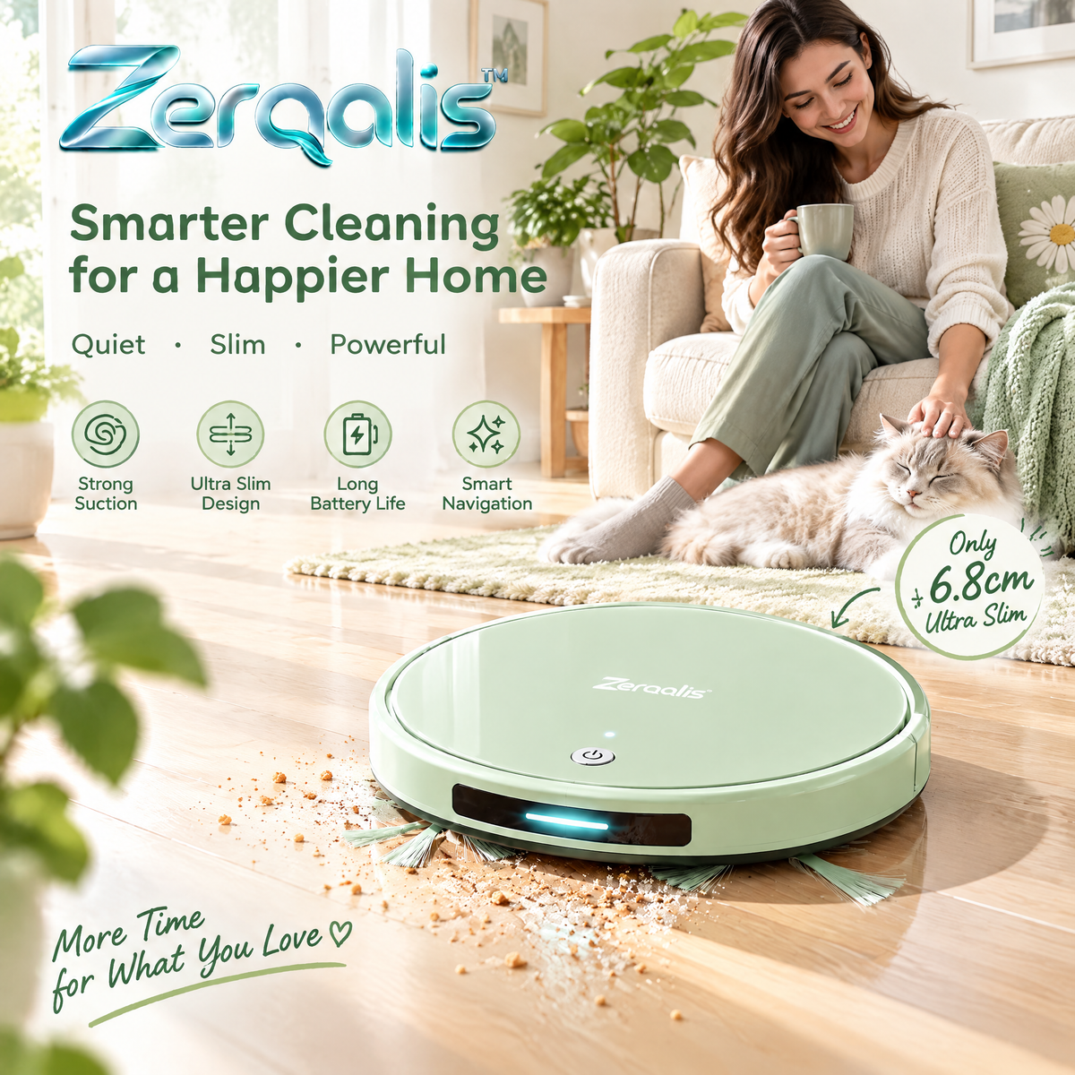 Zerqalis™ 6.8 cm Ultra-Slim Robot Vacuum — home styling